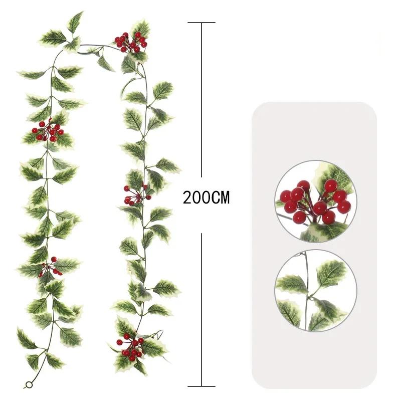

Artificial Holly Leaf Garland with Red Berry Vine Wall Decor for HomeLiving Room Window Festive DecoraFaux Holly Ivy Wall Decor