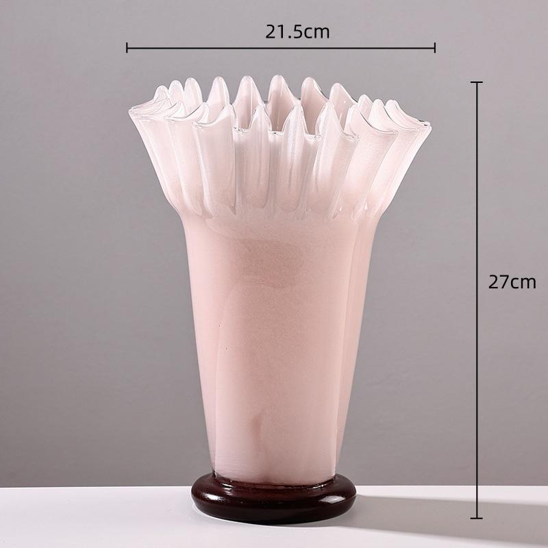 Glass Vase Wrinkled Large Bottle Mouth Lotus Leaf Edge Flowerpot Flower Arrangement Accessories Hydroponics Home Decoration