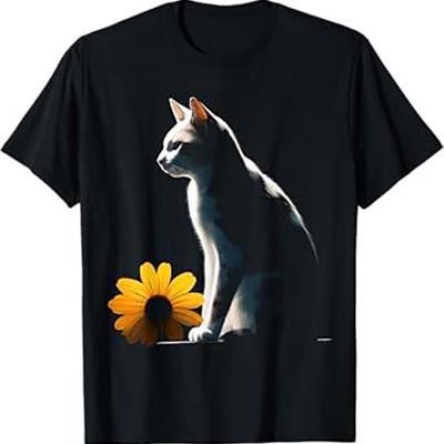 Cat Flower Illustration Golden Flower Unisex Heavy Cotton Tee
