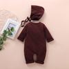 Newborn Infant Baby Boys Girls Solid Single Breasted Romper Jumpsuit+Hat Outfits