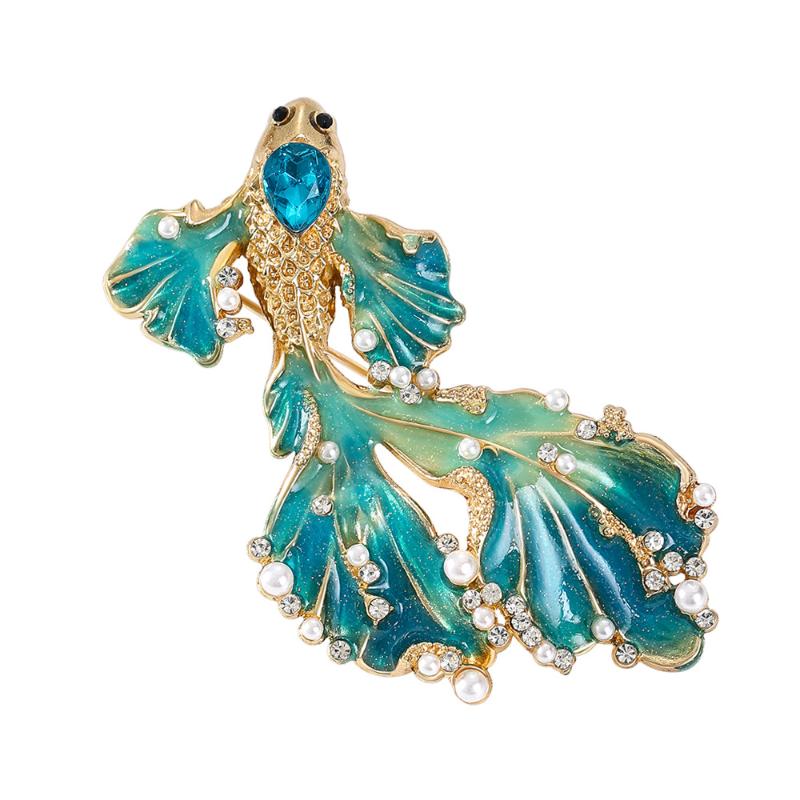 Light Luxury Long-Tail Goldfish Brooch Enamel Sea Animal Fish Brooch For Women Clothes Backpack Pins Gifts