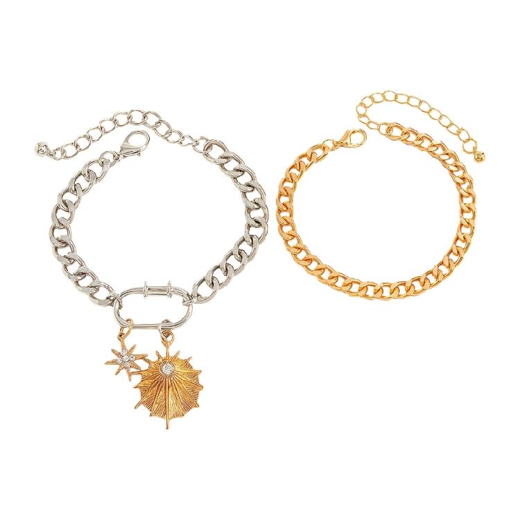 

2 Piece Contemporary Adjustable Length Bracelets Eight Pointed Star Pendant Rhinestones Detail Fashion Forward Look 1