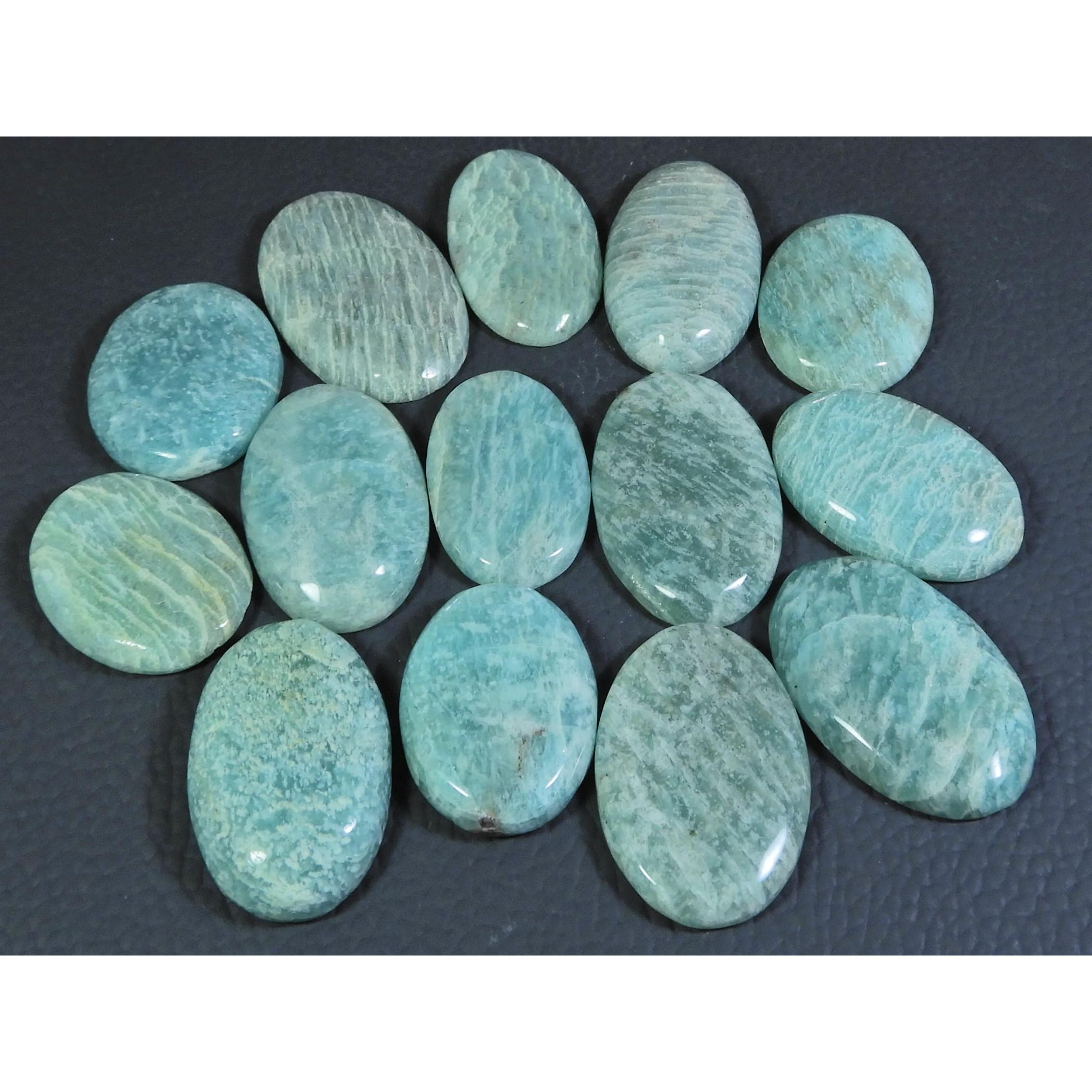 

348Cts. Натуральный амазонит овальной формы кабошон, рассыпной драгоценный камень, лот 14 шт. C-295
