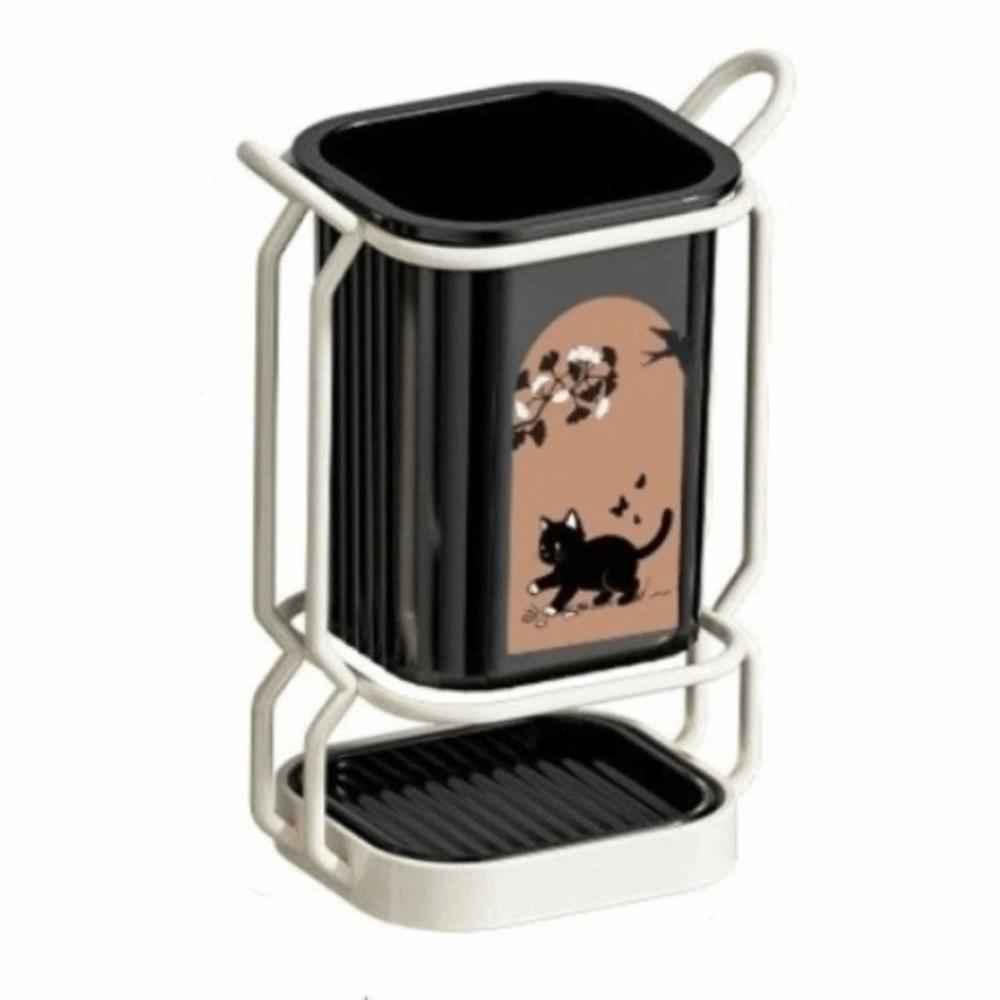 Cute Cat Pattern Kitchen Storage Rack Standing Cutlery Organizer Chopstick Holder Home Use