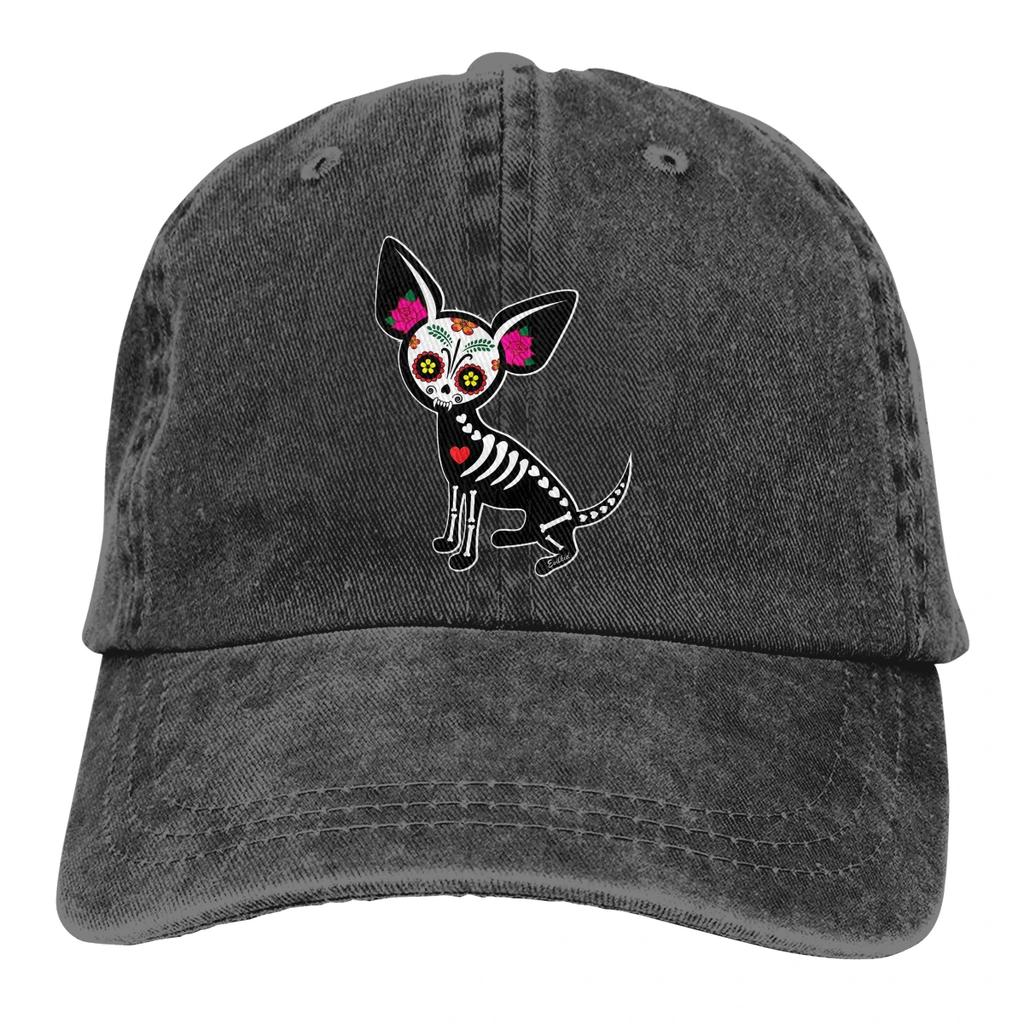 Verstellbare einfarbige Baseballkappe Chihuahua Muerta Gewaschene Baumwolle Mexikanischer Zuckerschädel Lustiger Sport-Damenhut