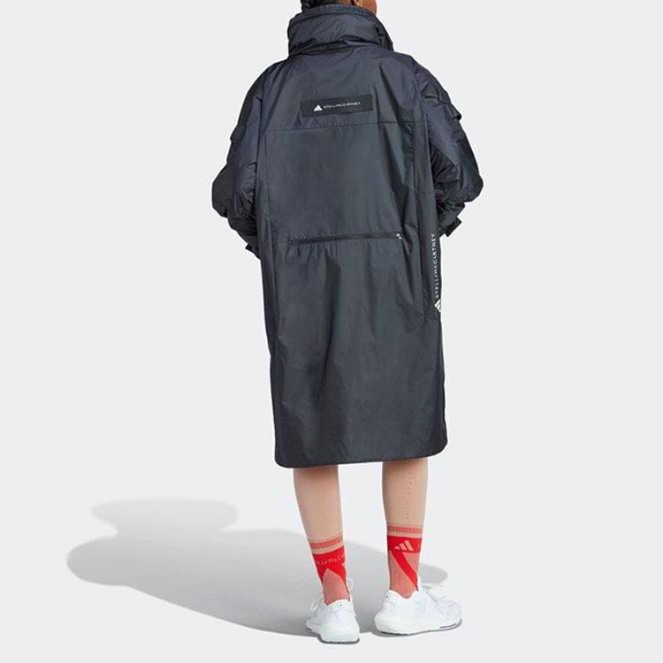 Adidas X Stella McCartney Collaboration Solid Color Hooded Mid-Length Long Sleeve Windbreaker Women Outerwear Black HS0038