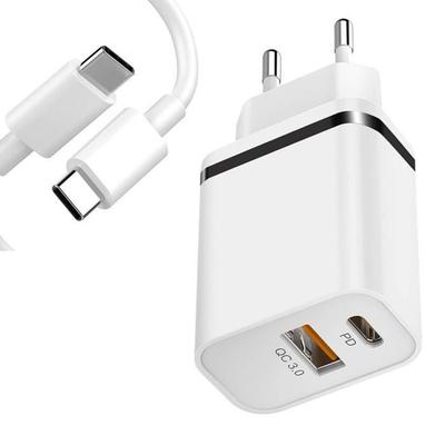 מטען קיר - e.F.Connection - 2 יציאות PD+QC 3.0 - כבל USB-C 1 מטר - שחור/לבן