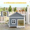 Wooden Cat House, 2-Story Cat Den with Waterproof Flip-Up Roof, Side Platform, 101x72.5x81cm, Grey