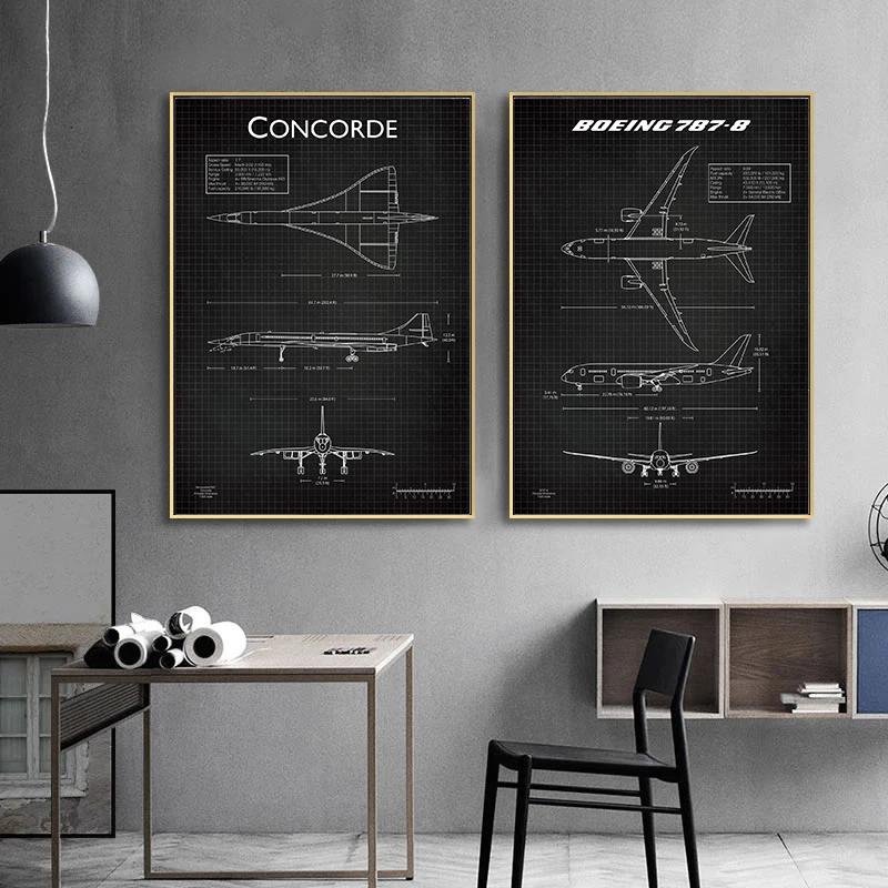 Air Force Flugzeug Airbus A-340 B-747 Patentdrucke Flugzeugposter Kampfflugzeug Blaupause Leinwandgemälde Wandkunst Bilder Heimdekor