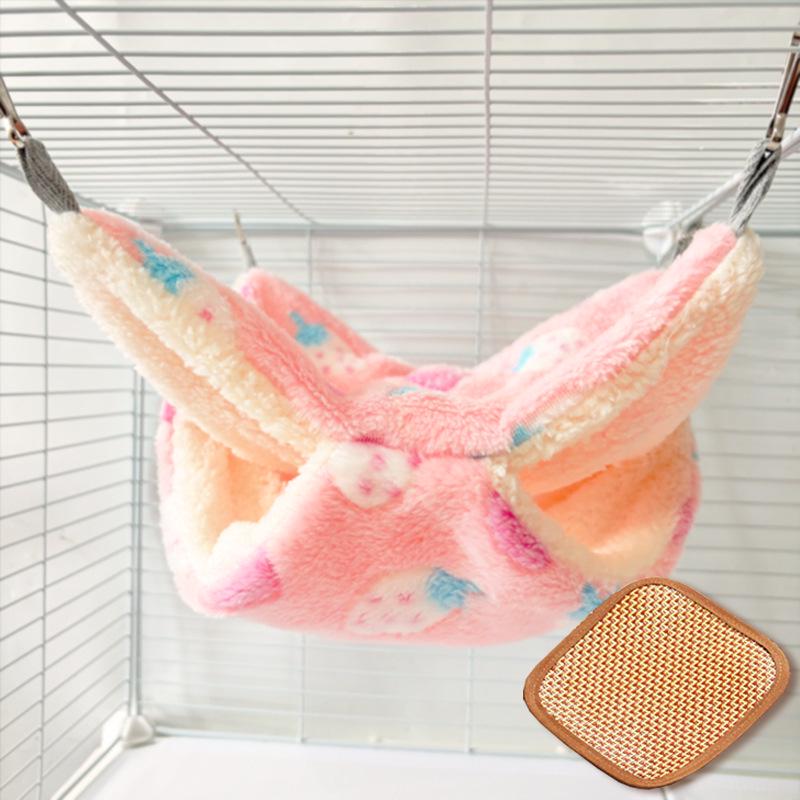 Gemütliche Doppellagen-Hängematte mit Blumenzweig für Gleithörnchen & kleine Haustiere - Plüsch-Samt Herbst/Winter-Bett