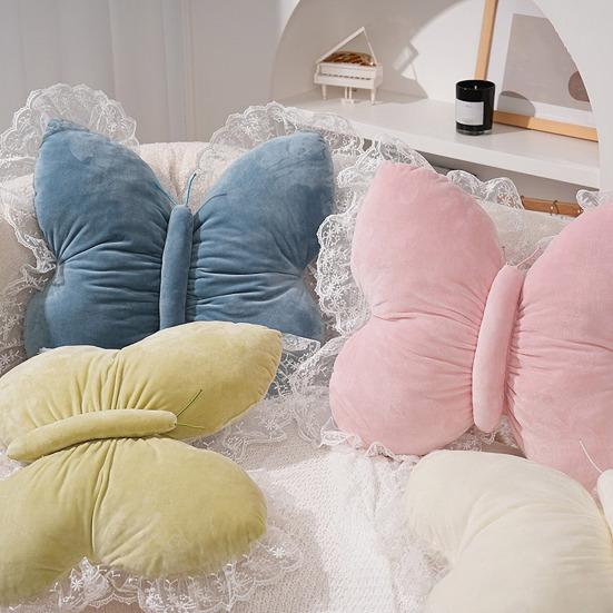 Butterfly Throw Pillow Cuddly Butterfly Pillow with Lace Ruffle Decorative Sofa Couch Pillow for Home Living Room Bedroom Decor