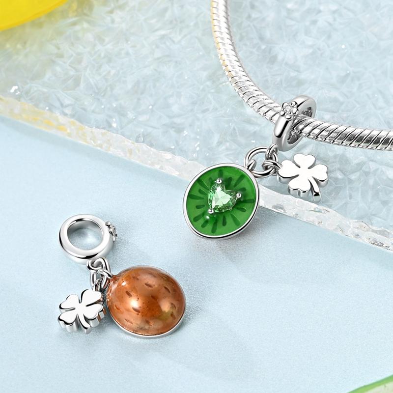 Copper Fruit Series Charms Lucky Clover Cherry Pitaya Lemon Pendants Fit Original Bracelet Jewelry Diy Marking Gift