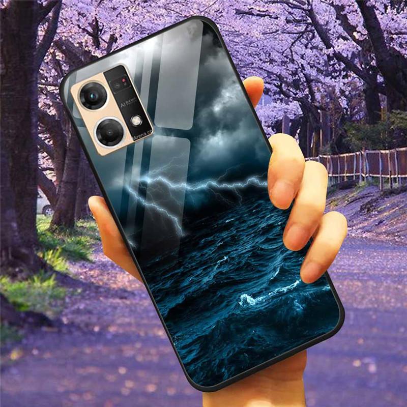 For Oppo Reno7 4G Case Fashion Tempered Glass Moon Star Bumper Cases for Oppo Reno 7 4G Phone Cases CPH2363 Luxury Funda Capa