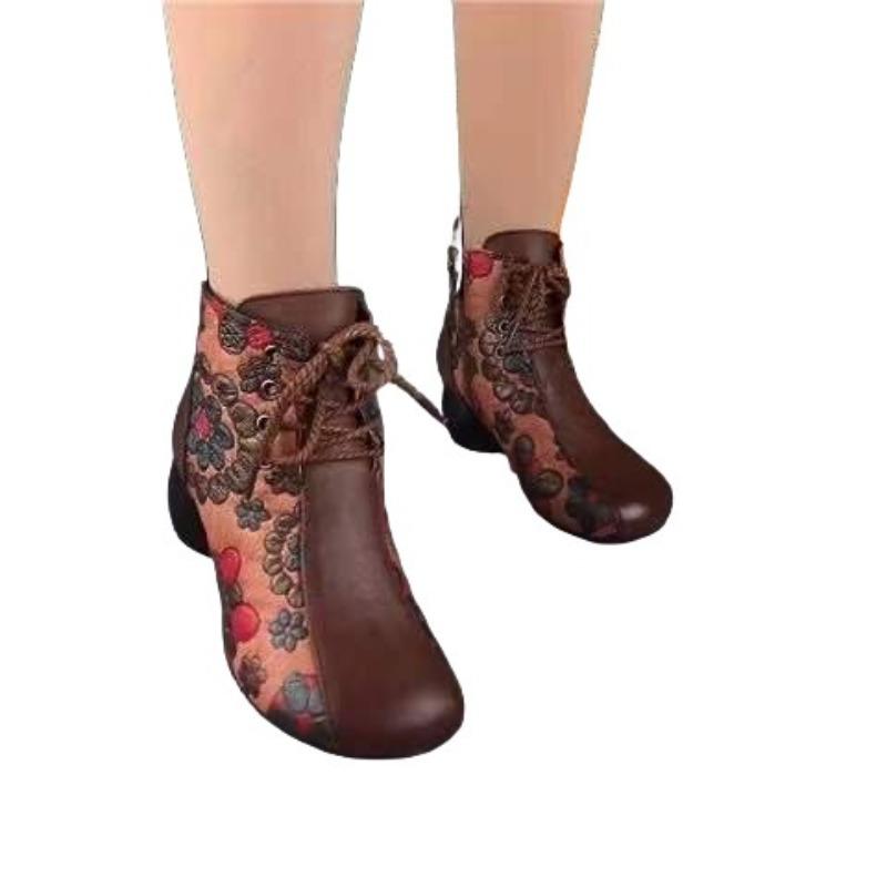 New Soft Leather Women's Cotton Shoes Autumn and Winter Martin Boots Piled Thick Heel Short Boots Soft-soled Shoes