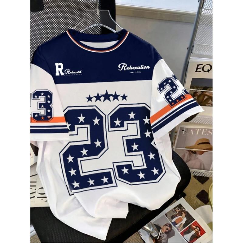 Men's Sports Jersey Letter 23 Print Short Sleeve T-Shirt Summer Graphic Tee Jerseys Plus Size Women's Sport T-Shirt Tops