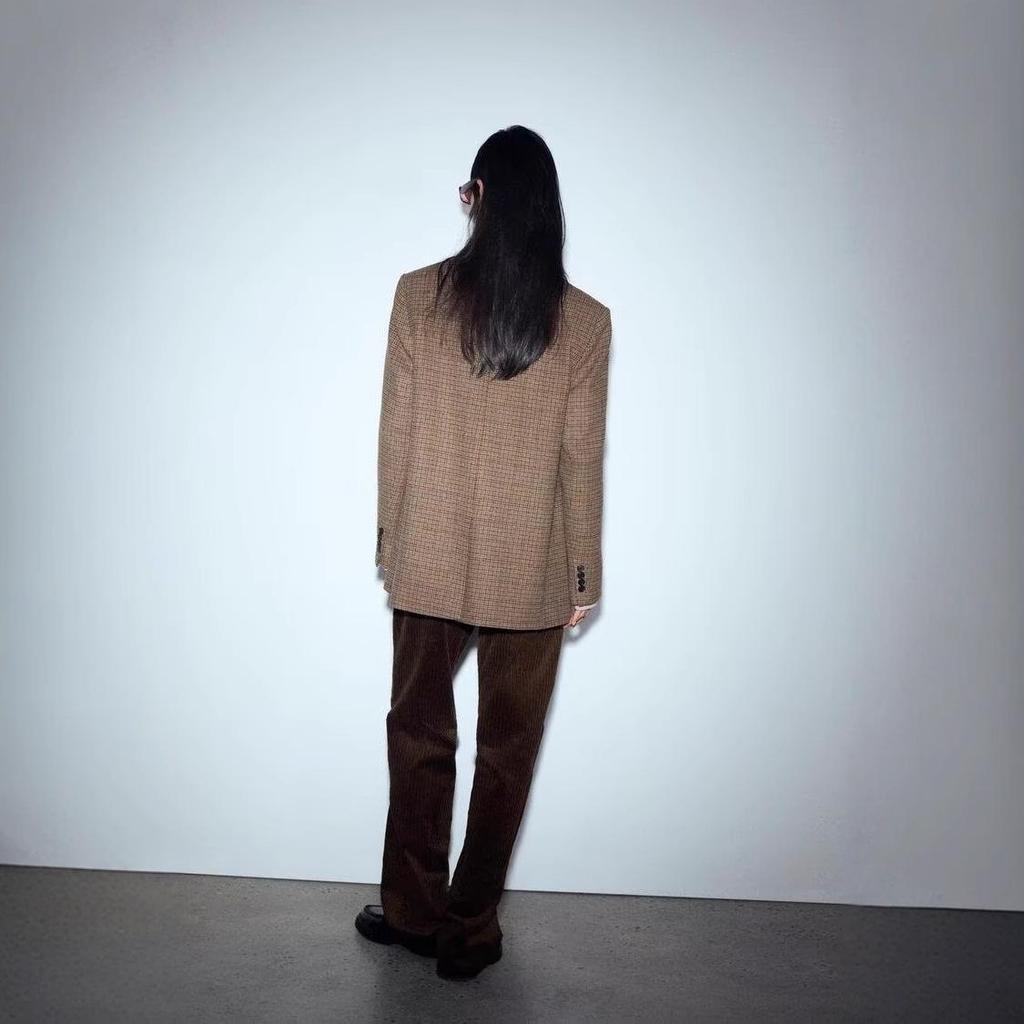 Women's 2024 Autumn/Winter European & American Style French Plaid Wool Blend Blazer