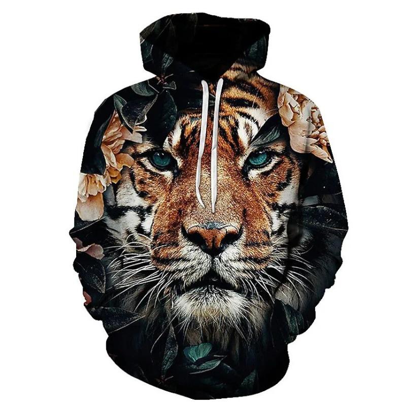 Vintage Tiger Men's Hoodie 3d Print Tops Fashion Animal Graphics Long Sleeve Men Oversized Streetwear Tees