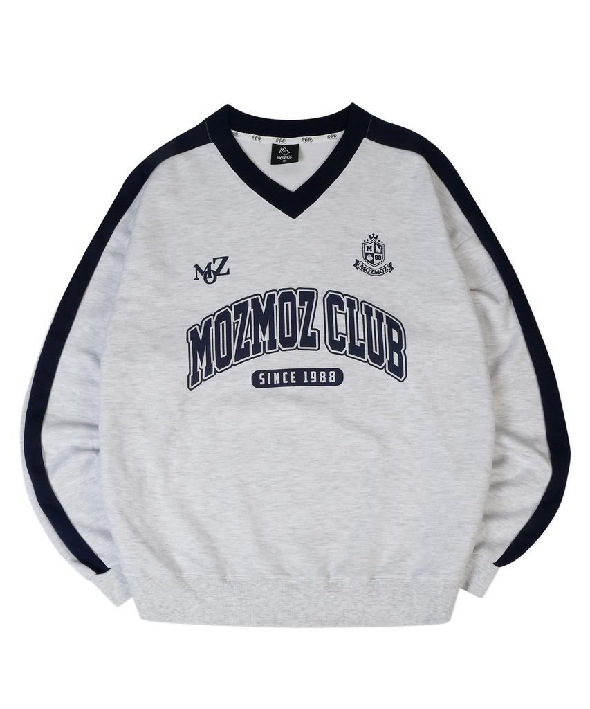 MOZMOZ Color Block Sporty V-Neck Oversized Sweatshirt White Melange