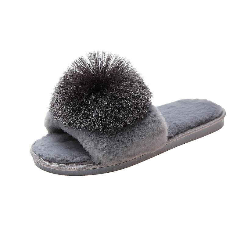 Mao Mao slippers 2025 new Korean version of home one-word slippers fashion ball warm indoor cotton mop