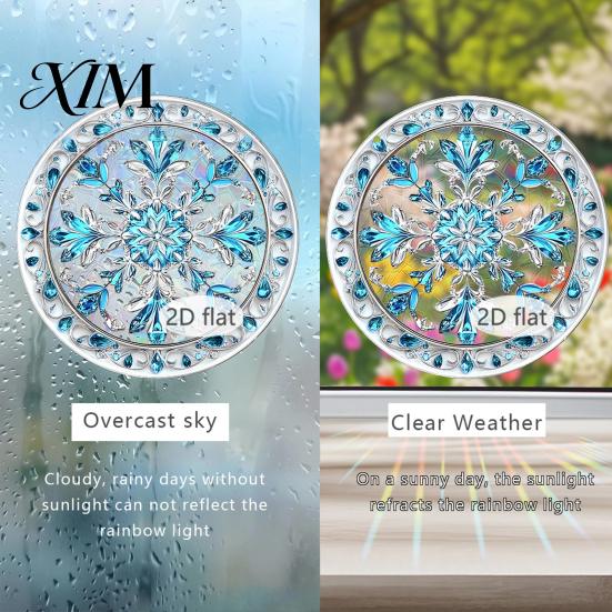 Durable Acrylic Holiday Signage Christmas 2D Hanging Ornaments, Stained Glass Style Snowman Santa Snowflake Colorful Window Decorations Hanger