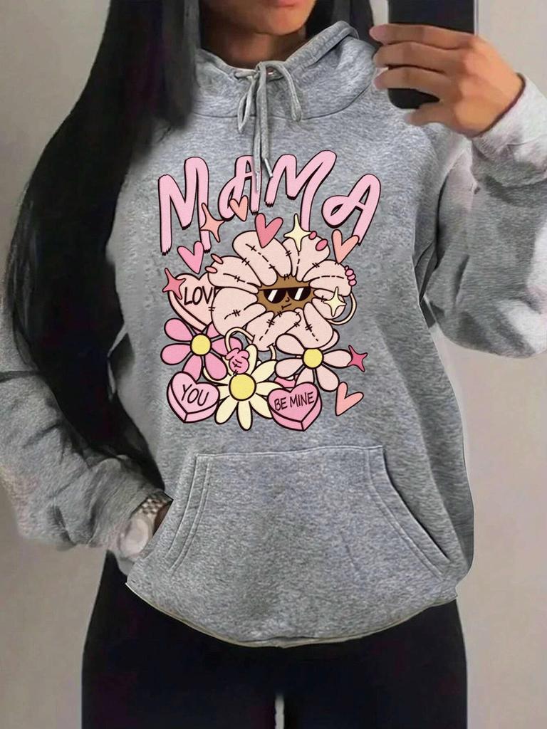 Mom Loves You Floral Print Women's Hoodie - Autumn Loose Casual Fleece Pullover with Pockets