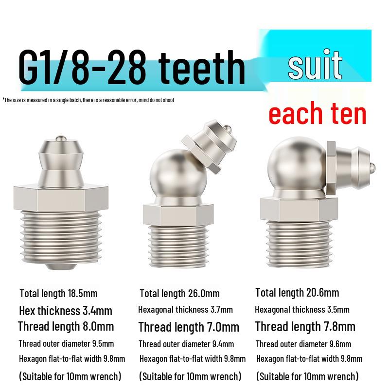 Nickel-Plated Iron Bent Grease Nipple Grease Gun Head M6-M14 G1/8