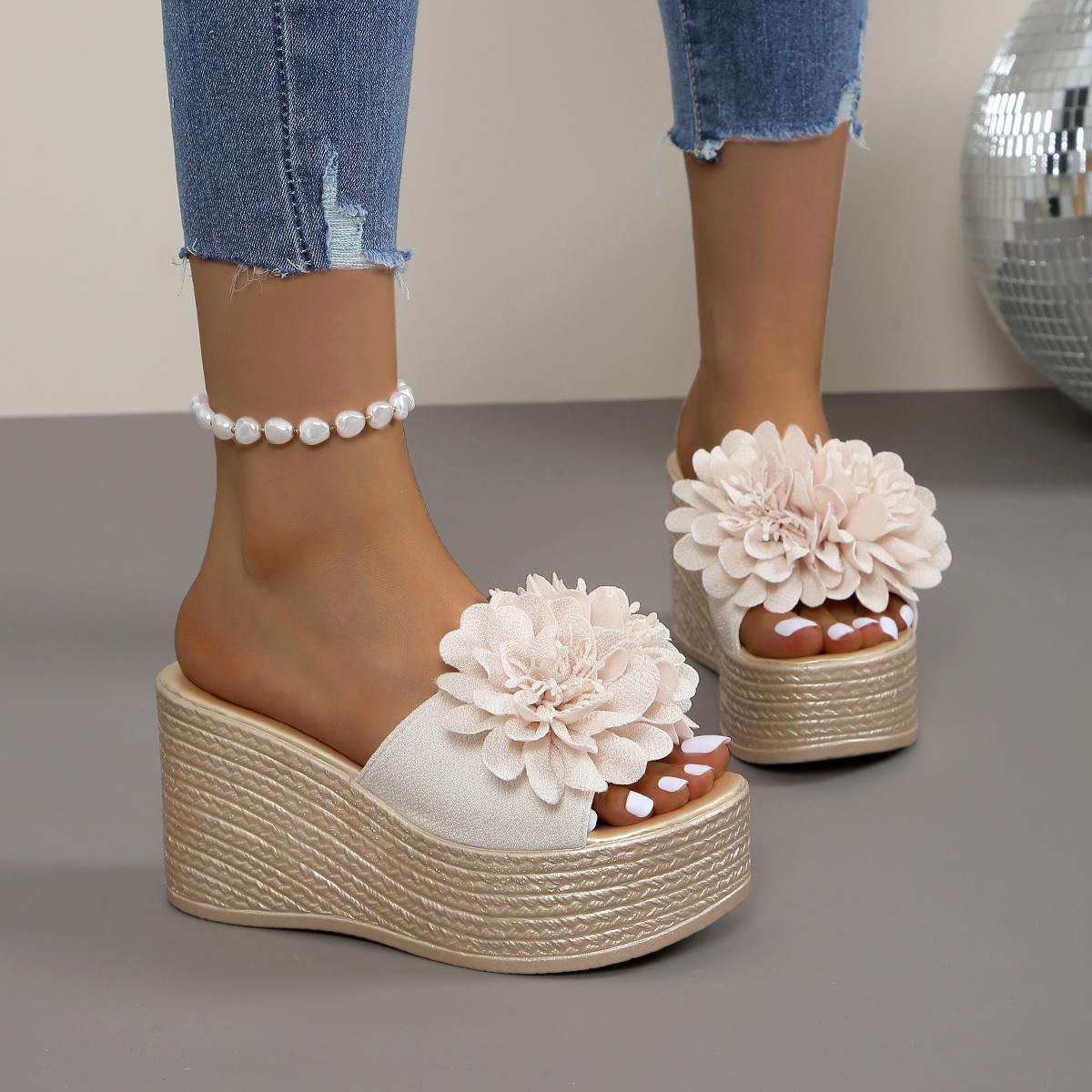 

Сандалии на танкетке, женские шлепанцы, летняя пляжная обувь на платформе, тапочки с цветочным узором, женские шлепанцы на высоком каблуке, женская мода 37