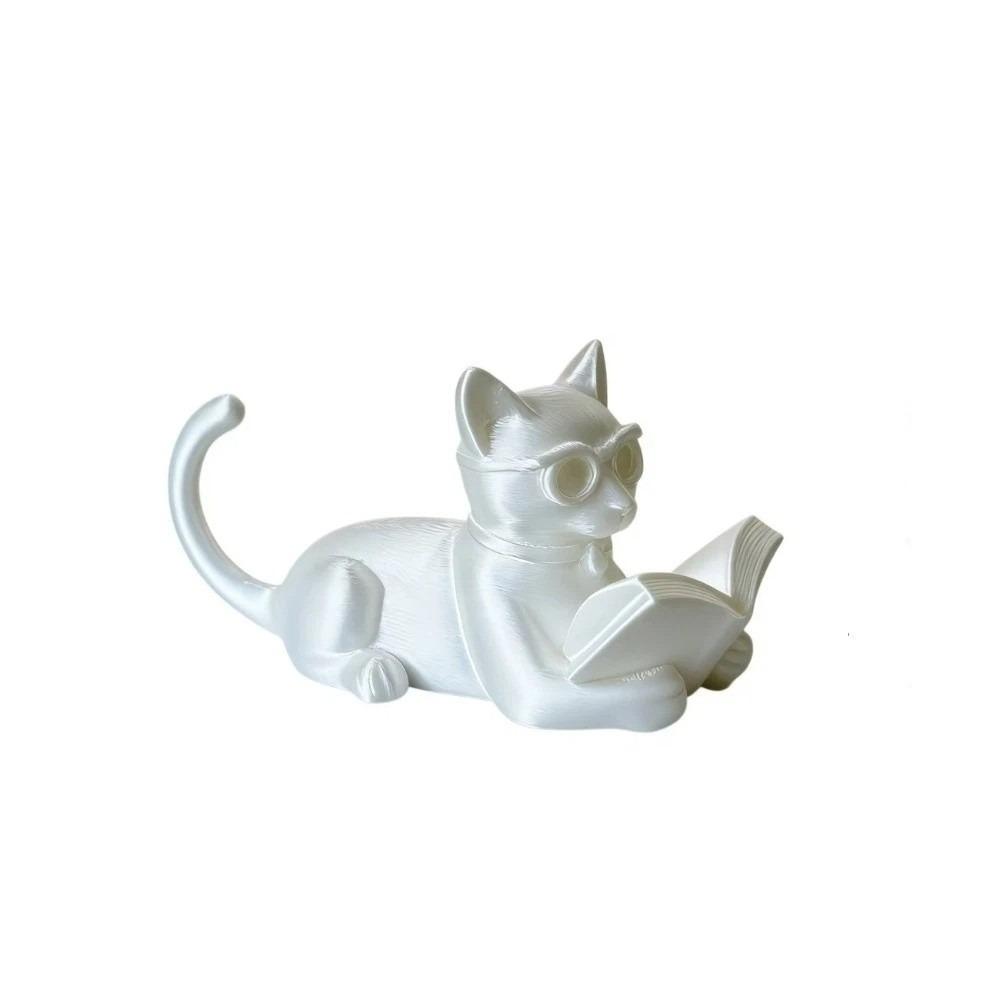 

Cute Reading Cat Ornament 3D Printed Cat Statues Crafts Decorative Cat Statues Desktop Use белый