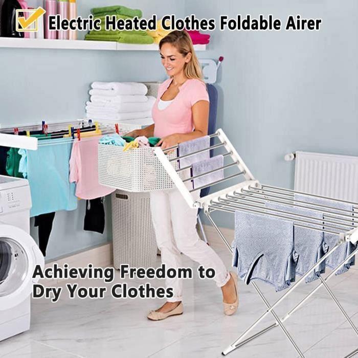 Séchoir à Linge électrique Chauffant 230W Portable sur Pied, Etendoir Pliant d'intérieur Faible Consommation Pliable 20 Barres A599