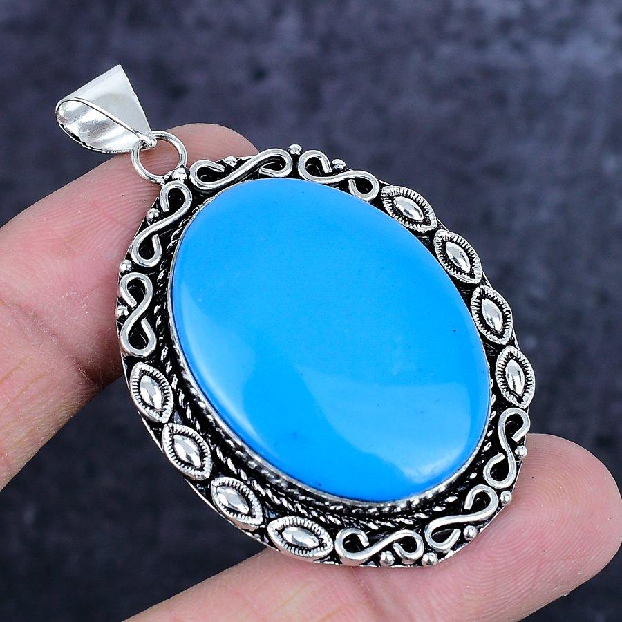 Natural Arizona Turquoise Gemstone 925 Sterling Silver Pendant 2.44" ETC-14187