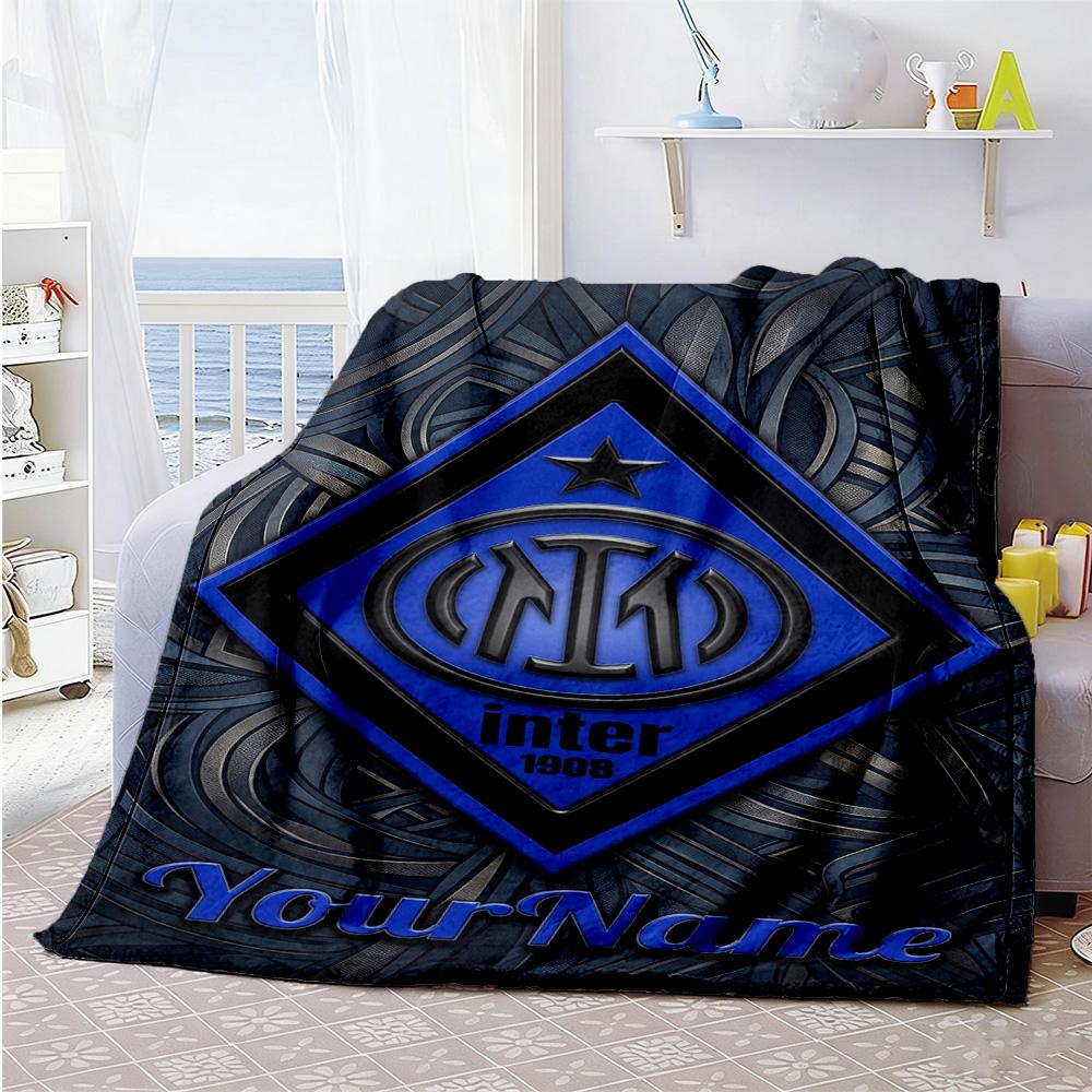 Inter Milan Personalized Text Blanket Multi-purpose Customizable Blanket Ultra-Soft Perfect for Nap Chair Office Chair Couch Ideal for All Seasons