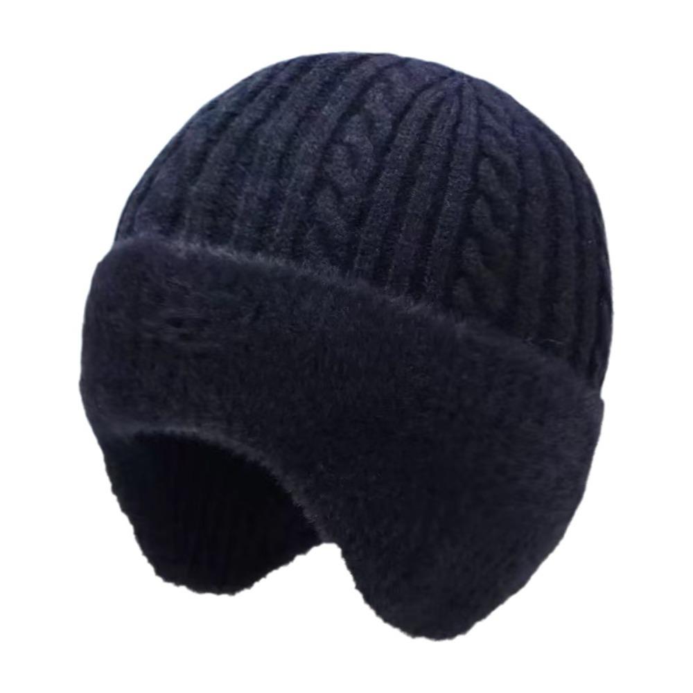 Double Layers Warm Knitted Hat Fur Lined Outdoor Warm Hat Beanie With Earmuffs  for Autumn Winter