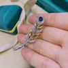 Copper Gold-Plated Two-Color Feather Brooch with Micro-Inlaid Zircon and 4-6mm Pearl Pin