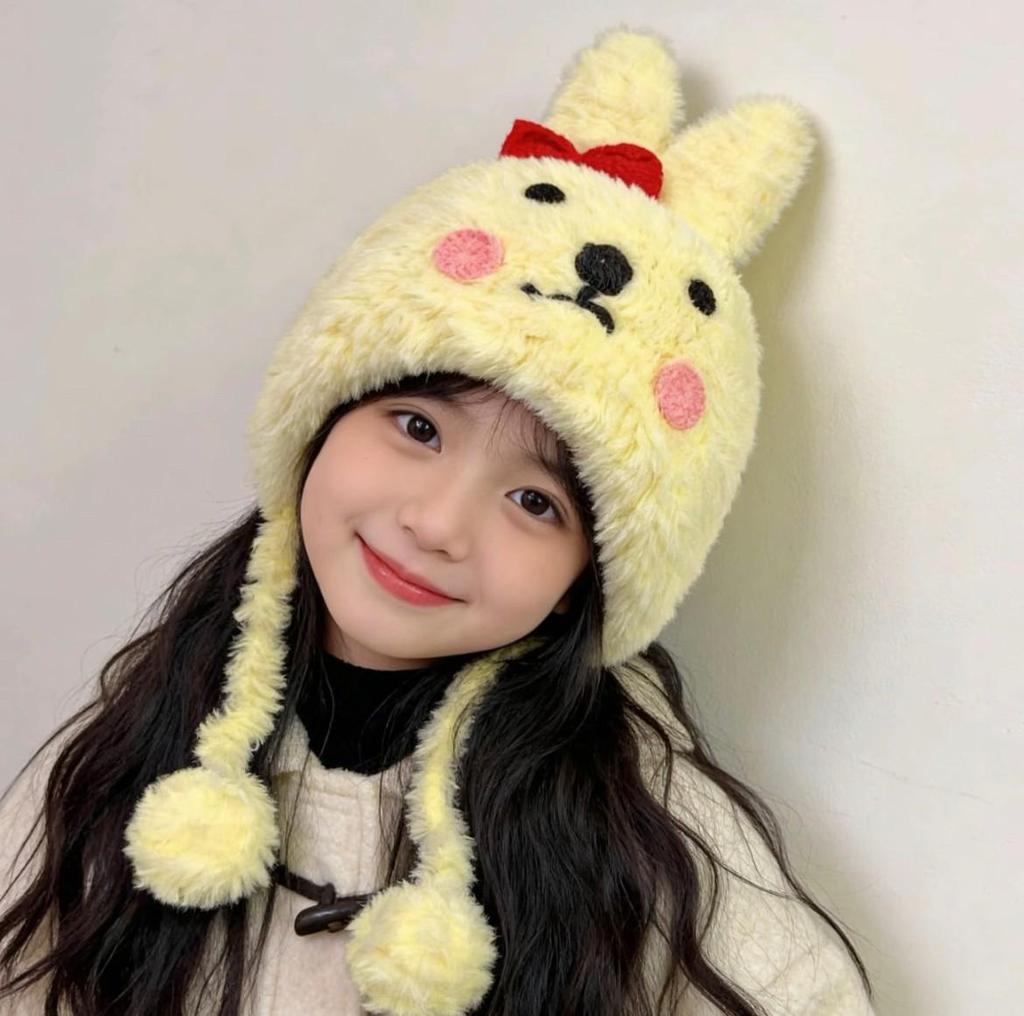 Sweet Rabbit Plush Earmuff Hat for Kids - Cute Pull-On Design, Perfect for Autumn/Winter Warmth, Ideal for Boys and Girls