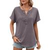 Spring Summer New Women's Solid Color V-Neck Lace Trim Loose Short Sleeve T-shirt Top For Cross-border Trade