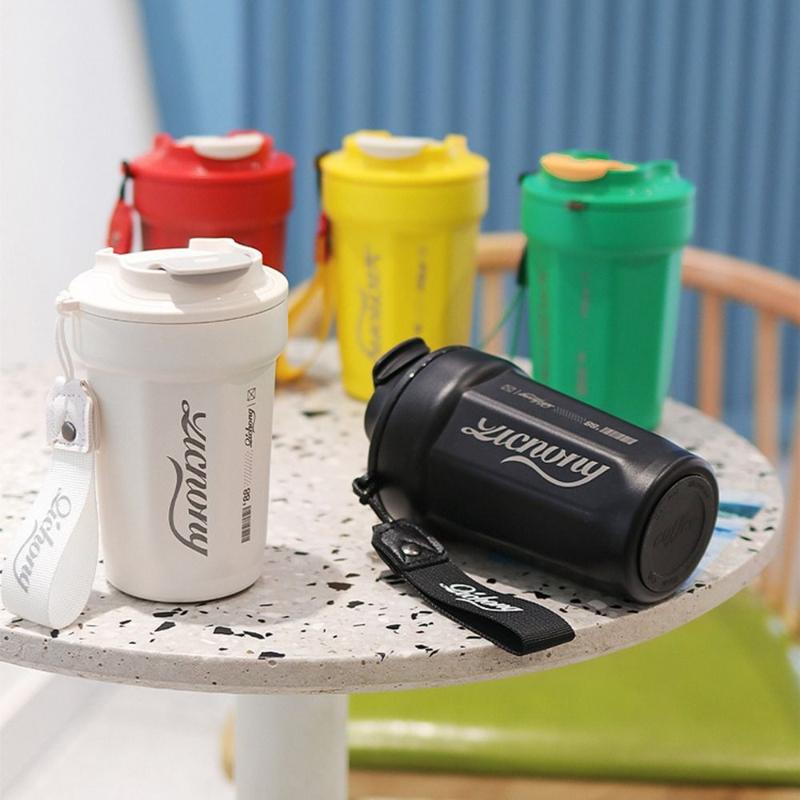 Light Portable Thermal 450ml Coffee Mug Double Layer Stainless Steel Coffee Mug with Lid Car Thermos Milk Water Bottle Gift Mug