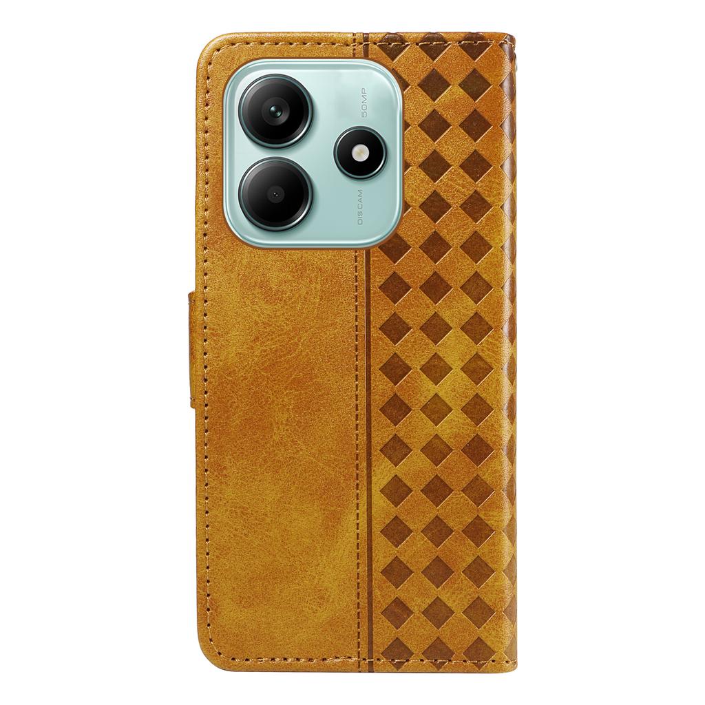 For Xiaomi Poco M7 Pro 5G/Xiaomi Redmi Note 14 5G Leather Case Wallet Stand Grids Imprinted Phone Cover with Strap