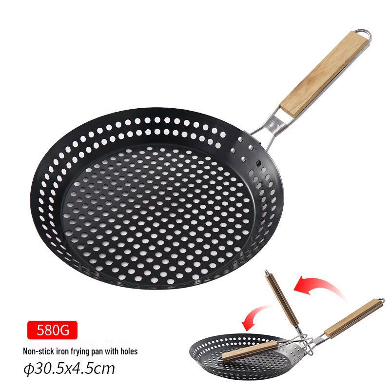Portable Non-Stick Iron Frying Pan for Outdoor Camping and BBQ