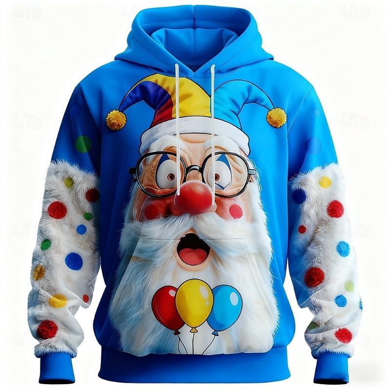 Christmas Men's Santa Claus 3D Cartoon Hooded Hoodies Sweatshirt Fashion Daily Crew Neck Home Party Gift  Drawstring Fall Winter