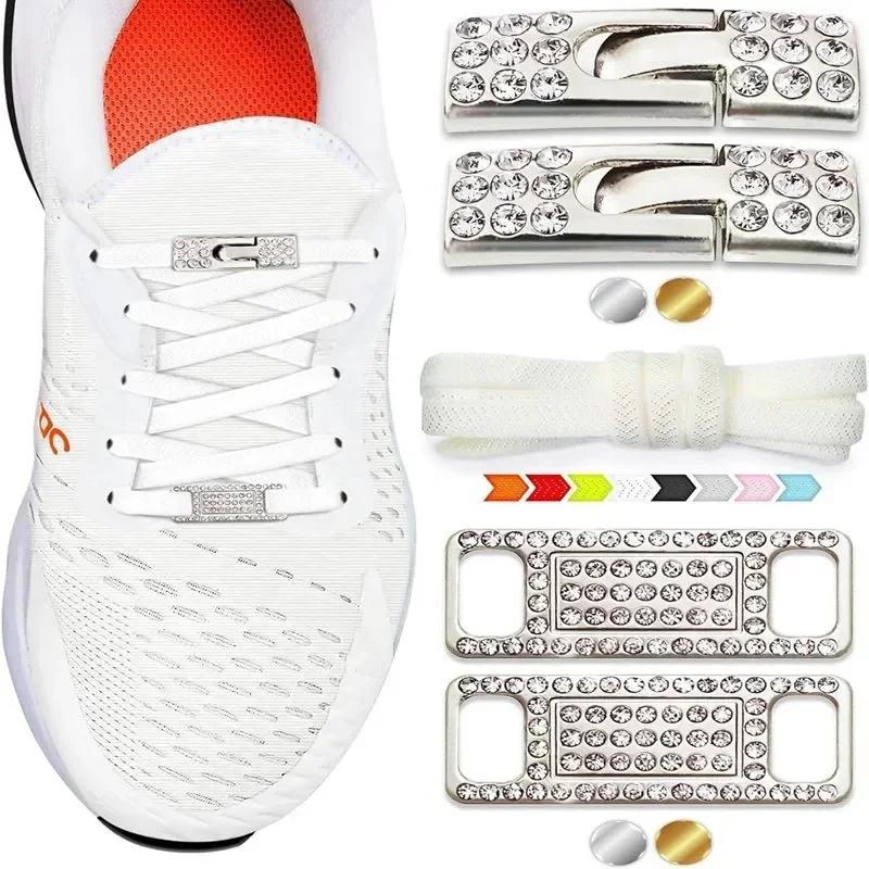 Diamant-Kreuzverschluss Elastische Schnürsenkel ohne Binden Flaches Etikett Schuhe für Damen Herren Schnürsenkel Luxus Bling Intelligente Schnalle AF1 Metall-Schnürsenkel