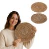 Handwoven Round Straw Placemat Natural Fiber Braided Table Mat Heat Resistant Coaster for Dining Kitchen Home Use