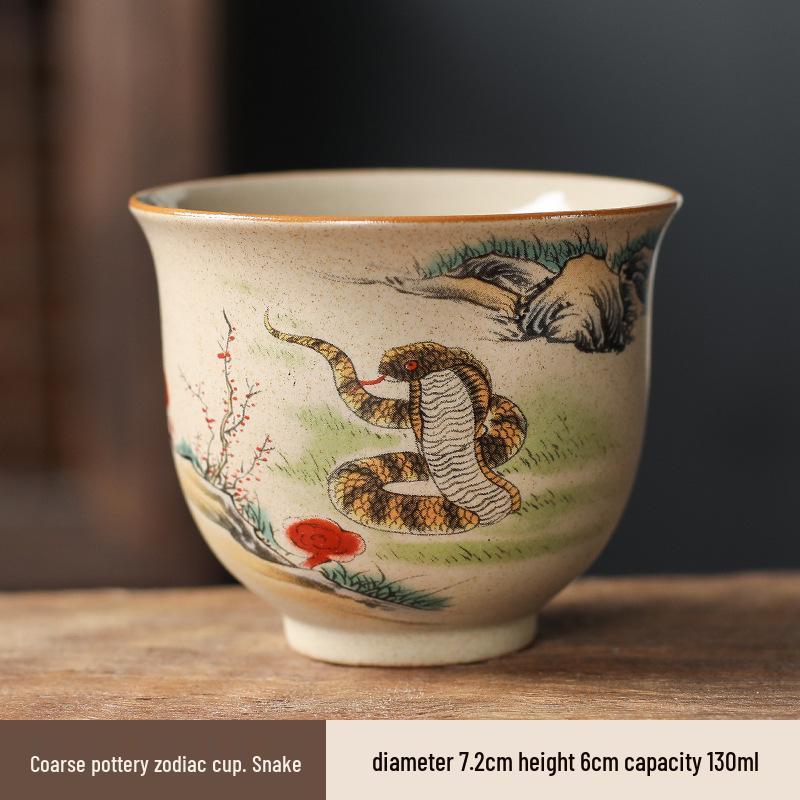 Hand-Painted Zodiac Tea Tasting Cup Set - Retro Style Chinese Handmade Master Cups