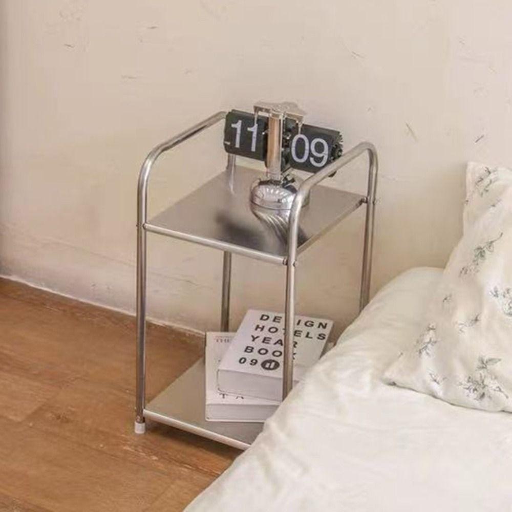 Stainless Steel Bathroom Storage Shelf 2/3 Tier Heavy Duty Bedroom Rack Minimalist Bookshelves Nightstand Living Room Decor
