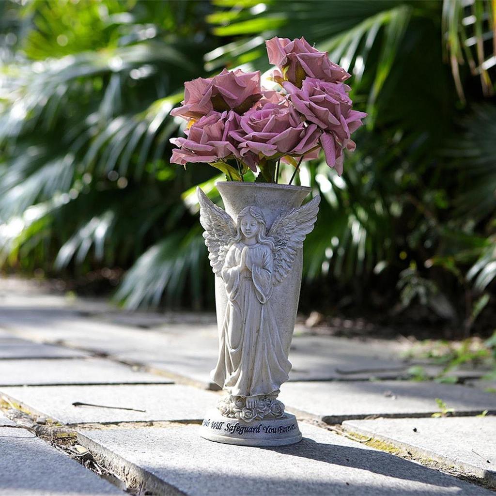Angel Pray Flower Vase, Grave Vase for Loss of Loved, Decorative, with Ground Spikes Cemetery