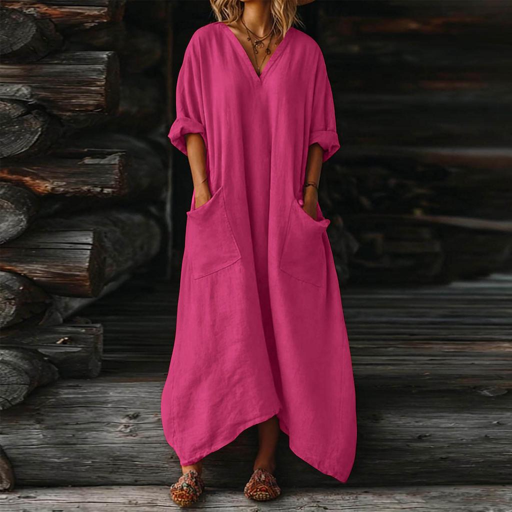 Women's V-neck Long Dress With Pockets