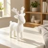 Minimalist Christmas Home Decor 3D Antler Deer Ornament for Decor, White Knitted Modern Winter Wonderland Texture Tabletop Figurine Holiday