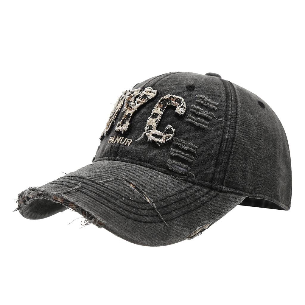 American personality trend leopard print English letters NYC ripped baseball cap men's and women's street fashion retro cap