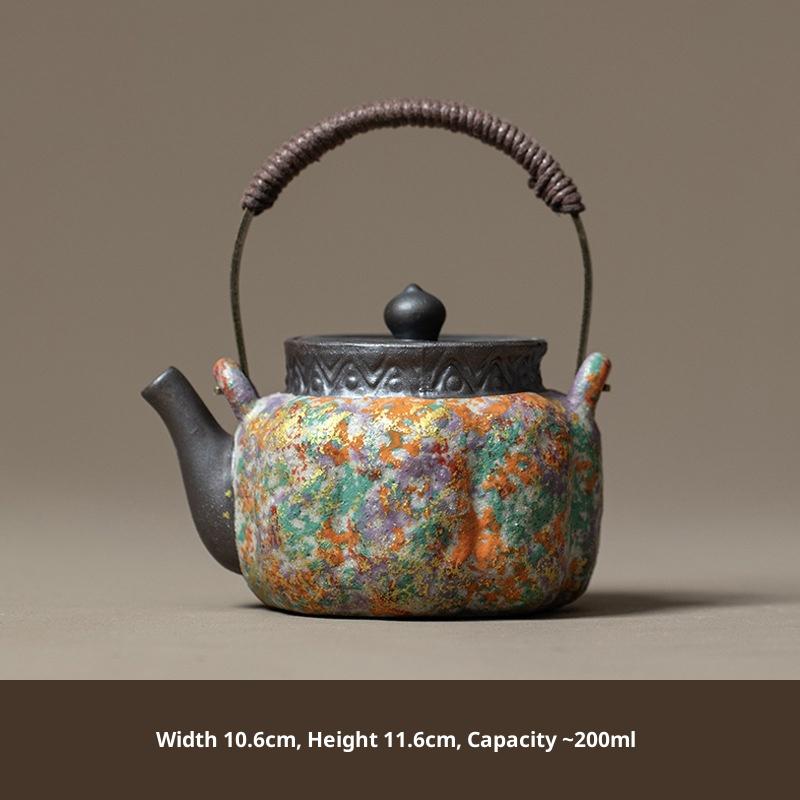Old Rock Clay Teapot Gold Thread Color Rock Handmade Coarse Pottery Tea Set for Home Use Tea Infuser Tea Kettle