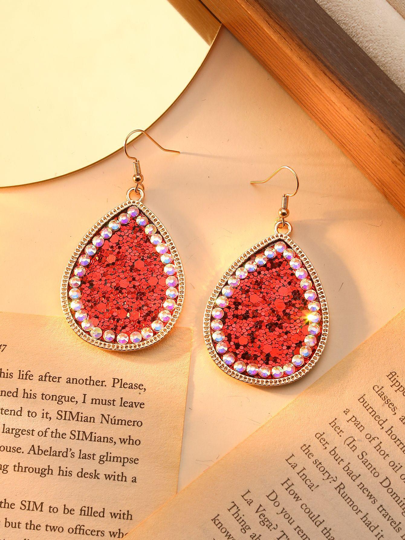 Droplet Rhinestone Sequins Leopard Earrings Exaggerated Leather Earrings Vintage Bohemian Earrings