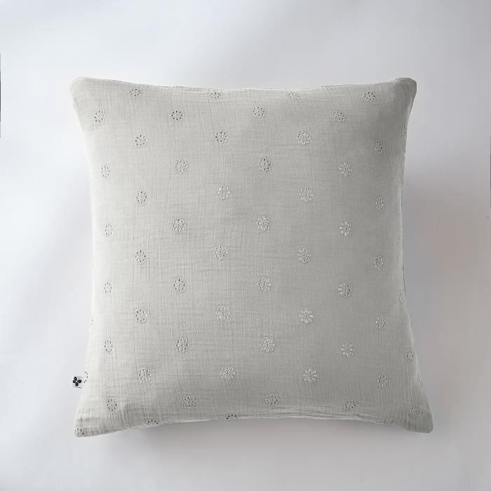 Taie d'oreiller - Gaia Bohos - 60 x 60 cm - Gaze de Coton - Gris - Lavable
